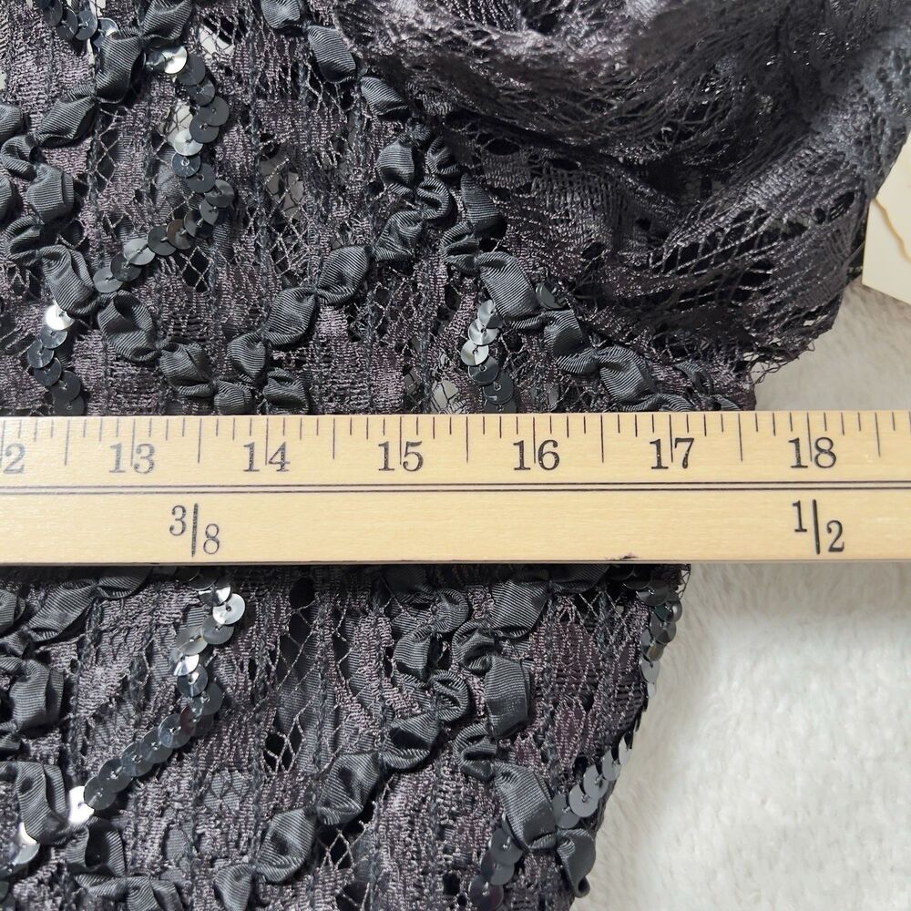 Vtg HW Collections Sequined Lace‎ Overlay Midi Dress Sz S/XS Black Scoop Back - Picture 16 of 16